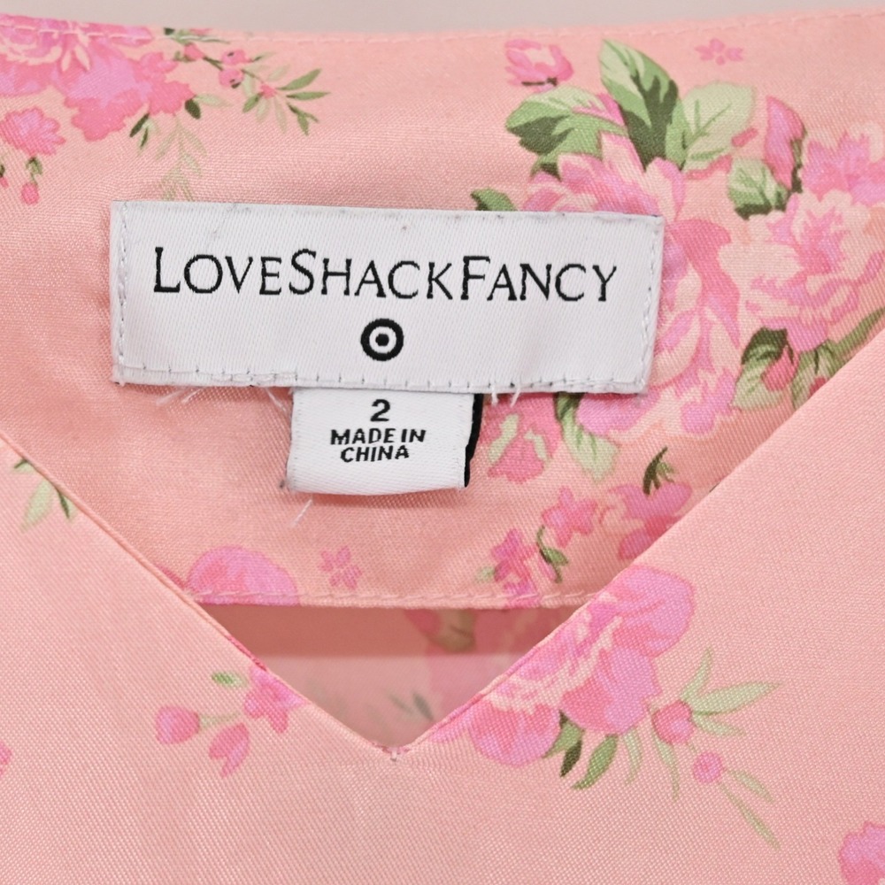 LoveShackFancy Cecile Mini Dress Womens Size 2 Pink Floral Puff Sleeve Tiered - Picture 7 of 12